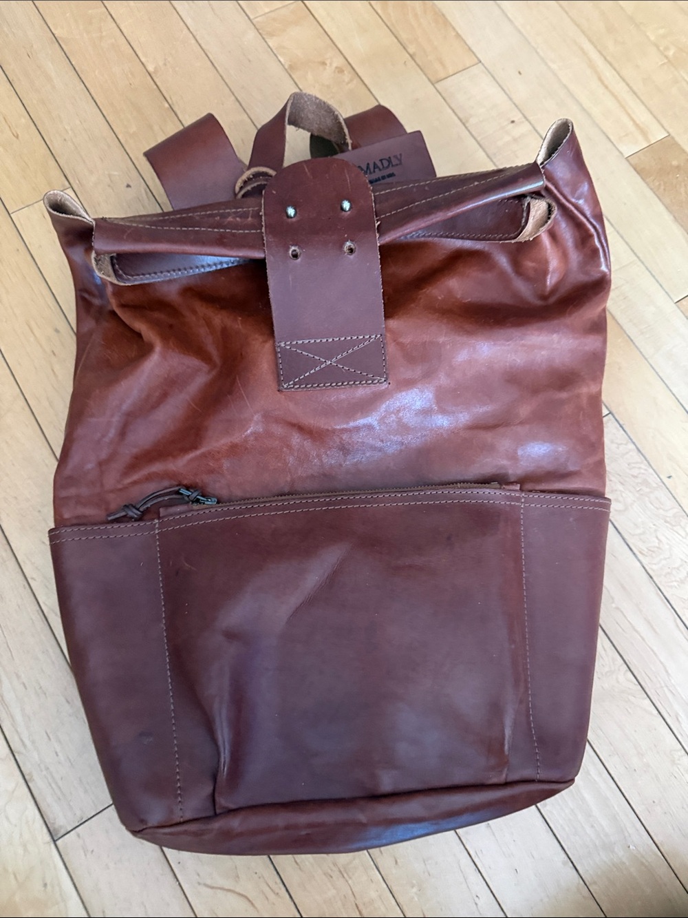 Leather Roll-Top Backpack - Brown